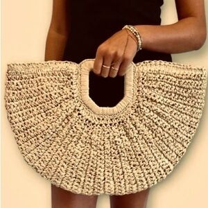 Ramala Women's Half Moon Woven Crochet Raffia Clutch